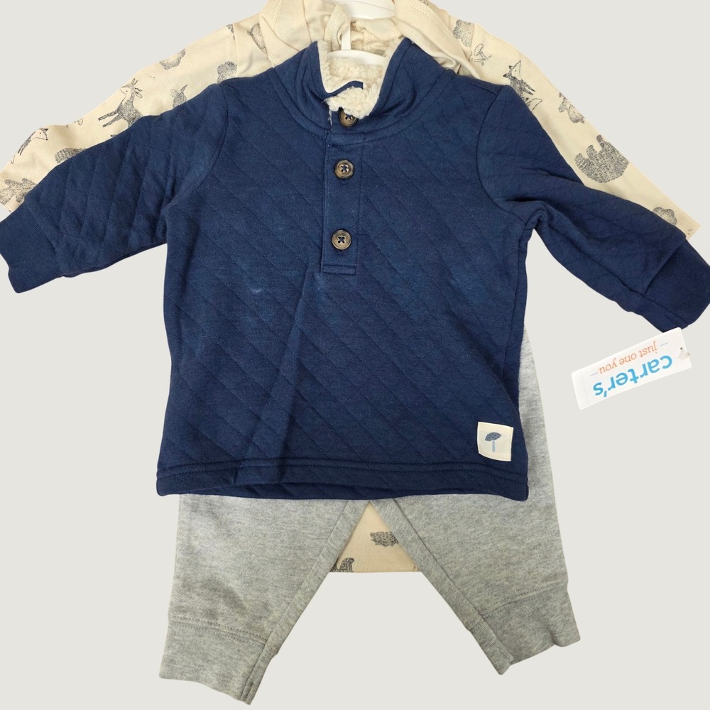 Carter's Just One You Baby 6M 3-Piece Quilted Pullover Woodland Outfit Set